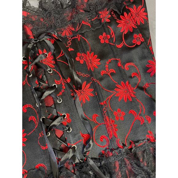 Vacoto Red & Black Lace Tie Up Corset Top Women’s Size XL Sexy Goth Vampire - Picture 3 of 5